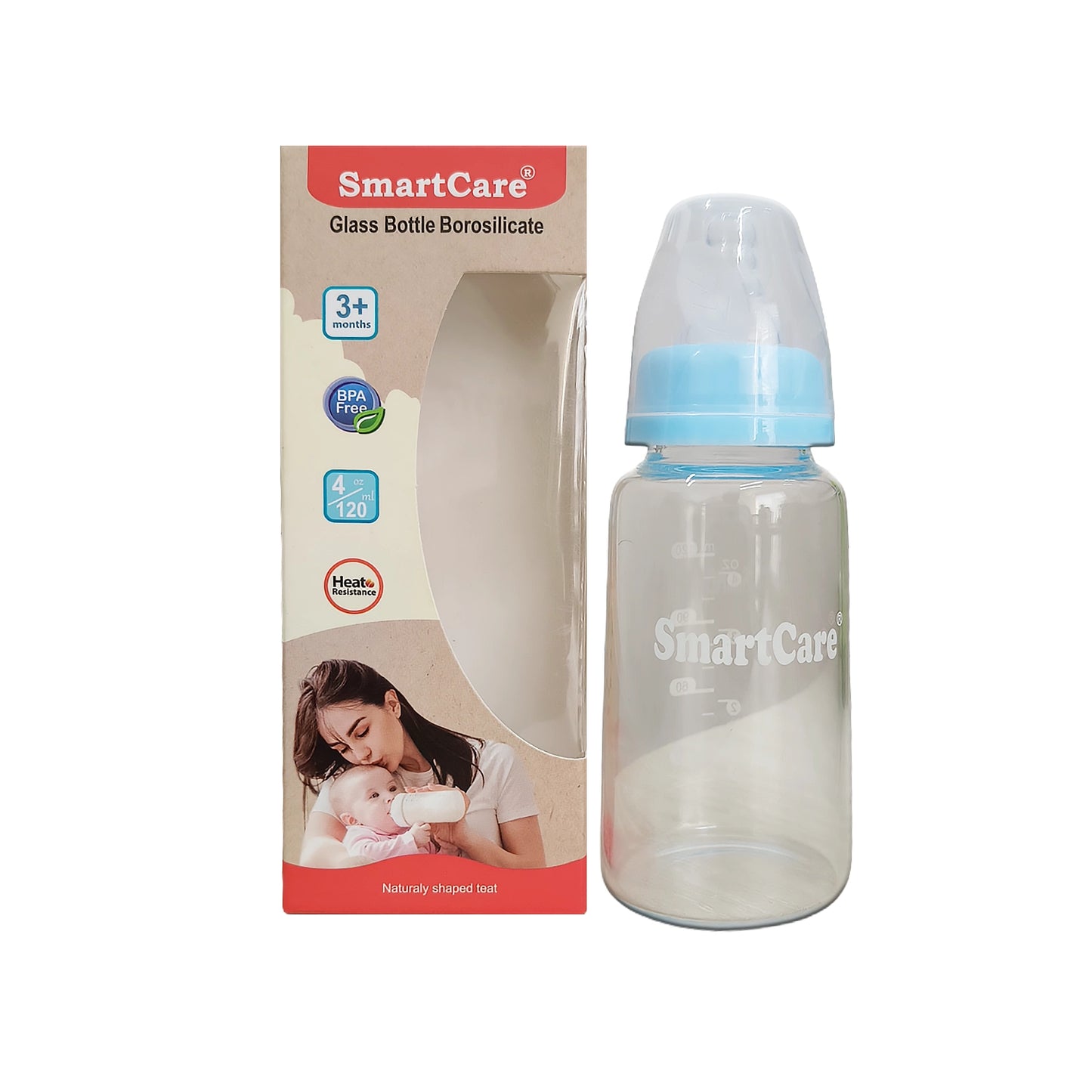 Smart Care Borosilicate Glass Bottle(Feeder) 3+Months Size M 120ml
