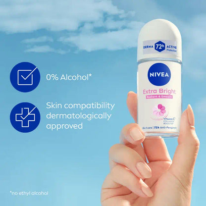 Nivea Extra Bright Radiant & Smooth 72H Anti Perspirant Deodorant Roll on for Women 50ml